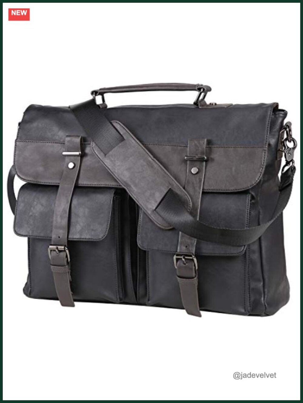 Vintage Black 17.3 Inch Water Resistant PU Leather Messenger Bag Satchel